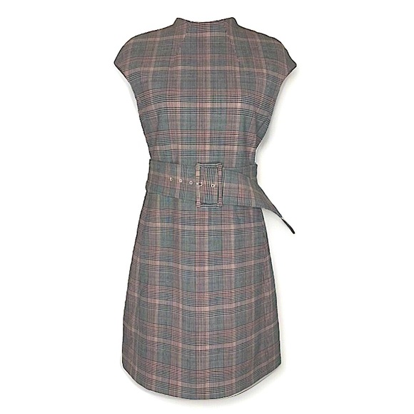 NWT Theory Wool blend Belted Plaid Check Sheath Dress 6 - Picture 5 of 12